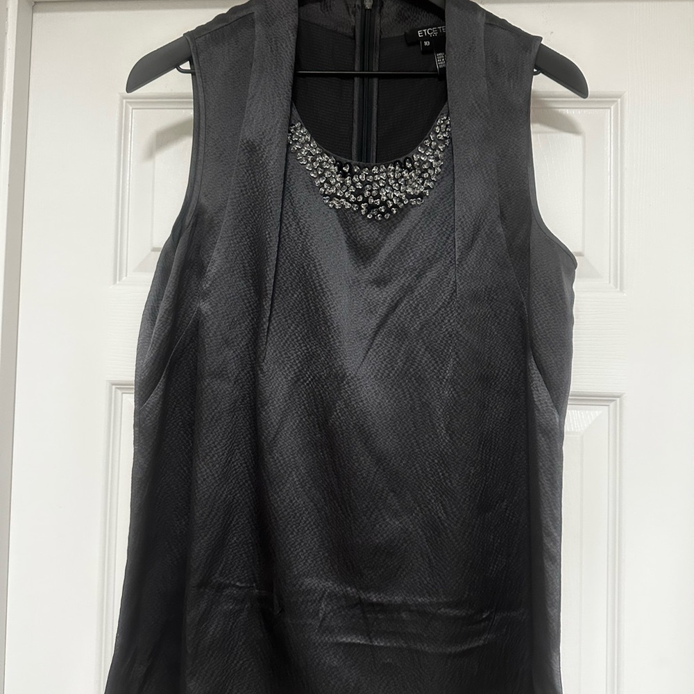 Etcetera Black Tank Top with Embellished Neckline